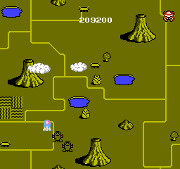 TwinBee (NES) screenshot: Flying over the land