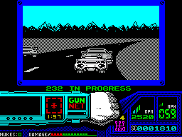 Techno Cop (ZX Spectrum) screenshot: Message coming in. "232 in progress. Apartment Complex. Apartment being robbed. Caution armed & dangerous. Orders : Shoot to kill" Game On