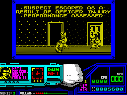 Techno Cop (ZX Spectrum) screenshot: Even finding the bad guy is not enough, he got away somehow