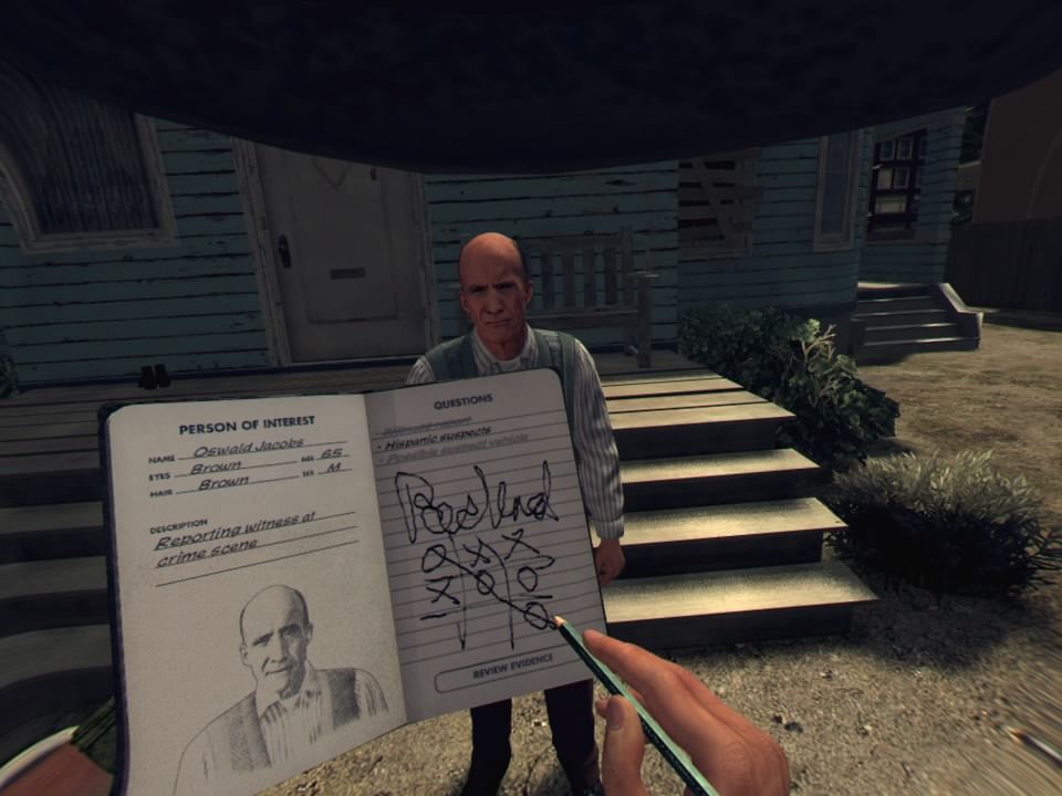 L.A. Noire: The VR Case Files (PlayStation 4) screenshot: Questioning the nosy old geezer