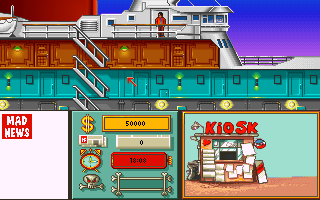 Mad News (DOS) screenshot: The ship; from this screen, you go to different rooms where you do all things for your newspaper.