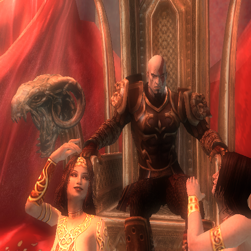 God of War II (PlayStation 2) screenshot: Intro. Kratos is powerful now - and power, apparently, means women
