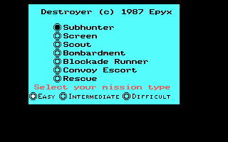Destroyer (PC Booter) screenshot: The main menu
