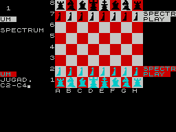 Megachess (ZX Spectrum) screenshot: This is the game at the start. The first move has been entered