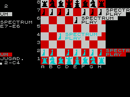 Megachess (ZX Spectrum) screenshot: The player's move has been made, the computer has made its response