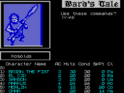 Tales of the Unknown: Volume I - The Bard's Tale (ZX Spectrum) screenshot: When actions the every member of the party have been entered the player is asked to confirm they are OK