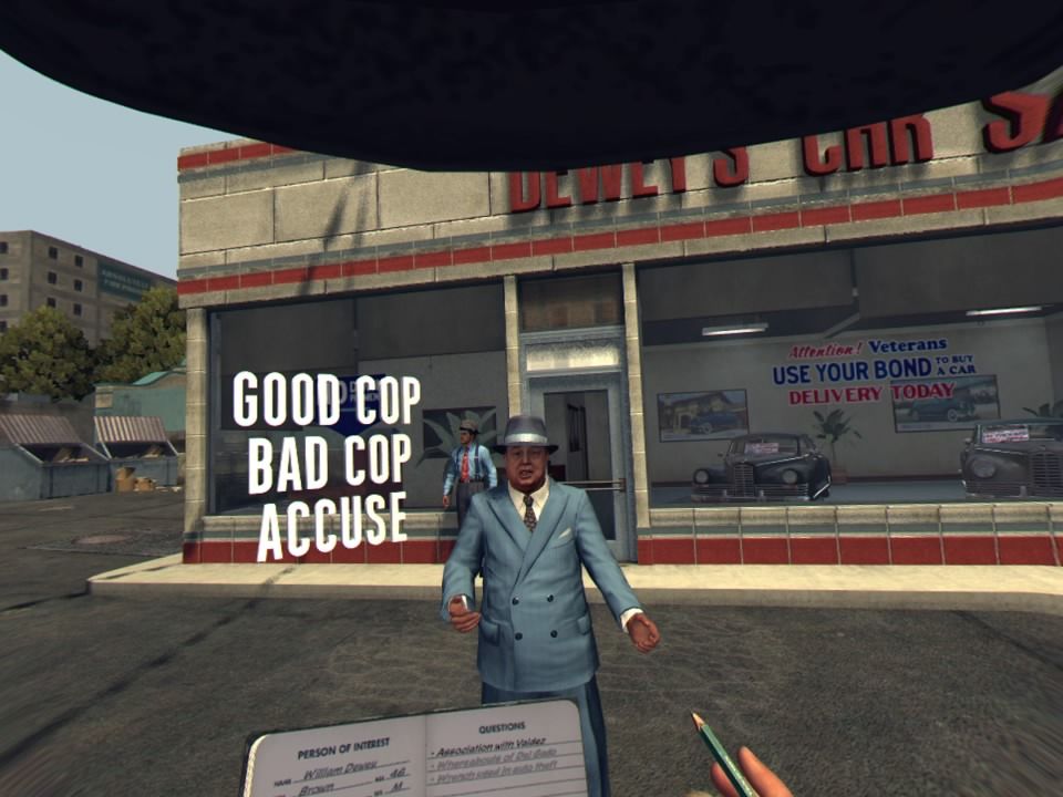 L.A. Noire: The VR Case Files (PlayStation 4) screenshot: Talking to a car dealer