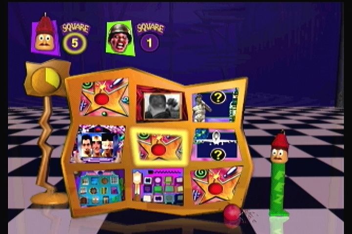 Twisted: The Game Show (3DO) screenshot: The playing contestant secretly picks a vertical row, and an opponent picks a horizontal. Where they meet selects the next minigame.