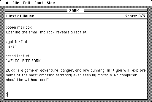 Zork: The Great Underground Empire (Macintosh) screenshot: Game start