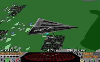 Frontier: Elite II (DOS) screenshot: Twilight Cruiser about to land