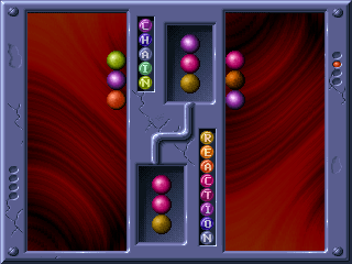 Chain Reaction (DOS) screenshot: The game then enters a rolling two-player demo. The two player mode is only available in the full version