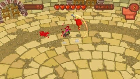 Fat Princess: Fistful of Cake (PSP) screenshot: Upgraded warrior is a formidable foe (arena mode)