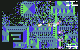 Space Pilot 2 (Commodore 64) screenshot: The second stage has a distorted background.