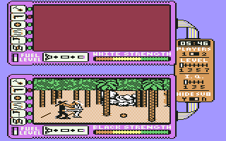 Spy vs. Spy: The Island Caper (Commodore 64) screenshot: Spies in combat mode