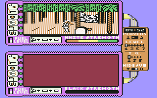 Spy vs. Spy: The Island Caper (Commodore 64) screenshot: I guess you could say that the Black Spy was driven to his grave