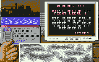 Inve$t (Commodore 64) screenshot: Be careful if you plan to commit acts of sabotage.