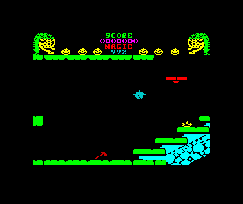 Cauldron II: The Pumpkin Strikes Back (ZX Spectrum) screenshot: Another starting point, with ledges to negotiate