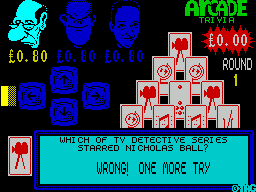 Arcade Trivia Quiz (ZX Spectrum) screenshot: Sometimes, usually in round 1, the player gets a second chance ...
