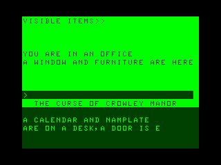 The Curse of Crowley Manor (TRS-80 CoCo) screenshot: Looking around the office