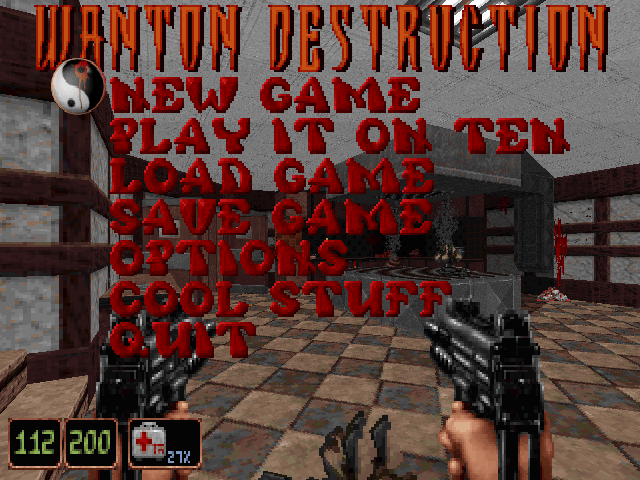 Wanton Destruction (DOS) screenshot: Game title shown on in the main menu.