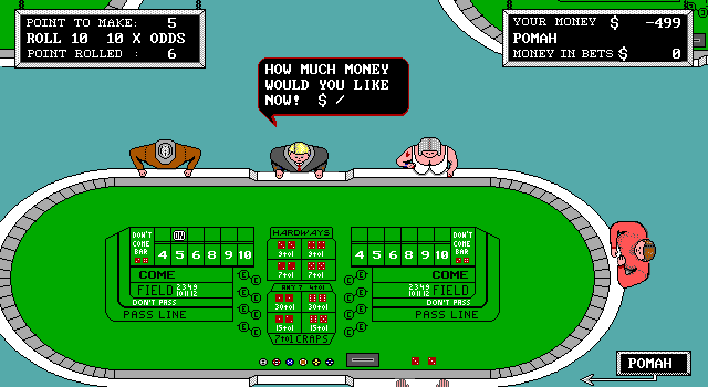 Casino Craps (DOS) screenshot: Another stickman asks you about the loan