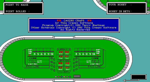 Casino Craps (DOS) screenshot: Title Screen