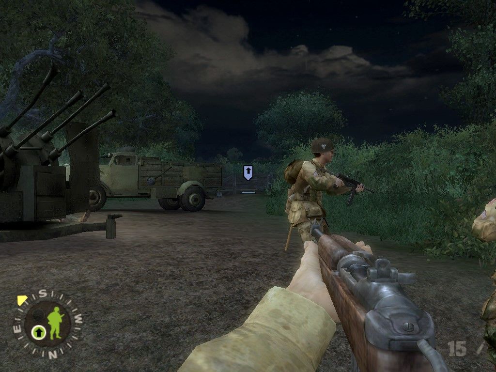 Brothers in Arms: Earned in Blood (Windows) screenshot: See that blue arrow down there? That's where I'm sending that guy.