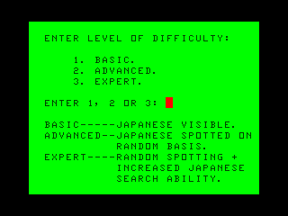 Midway Campaign (TRS-80 CoCo) screenshot: Skill levels