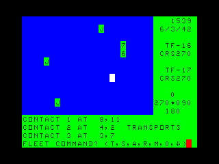 Midway Campaign (TRS-80 CoCo) screenshot: The stage is set for an epic naval battle