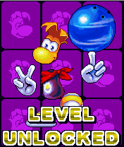 Rayman Bowling (J2ME) screenshot: A new level unlocked.