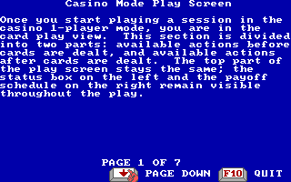 Dr. Wong's Jacks+ Video Poker (DOS) screenshot: Page of Help (EGA/VGA and Tandy)