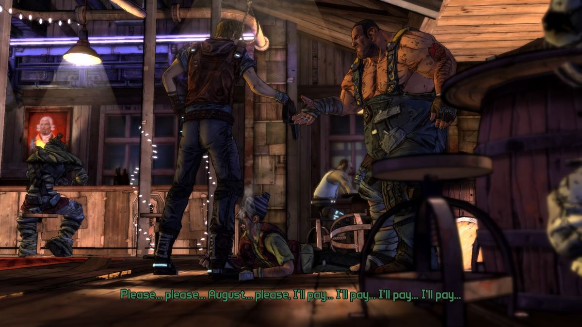 Tales from the Borderlands: Episode 1 - Zer0 Sum (PlayStation 4) screenshot: August setting an example for those who don't pay him what they owe him