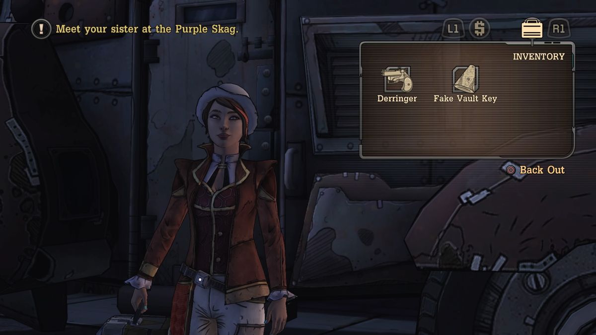 Tales from the Borderlands: Episode 1 - Zer0 Sum (PlayStation 4) screenshot: Character inventory can be viewed, but items in it can not be viewed or used at will