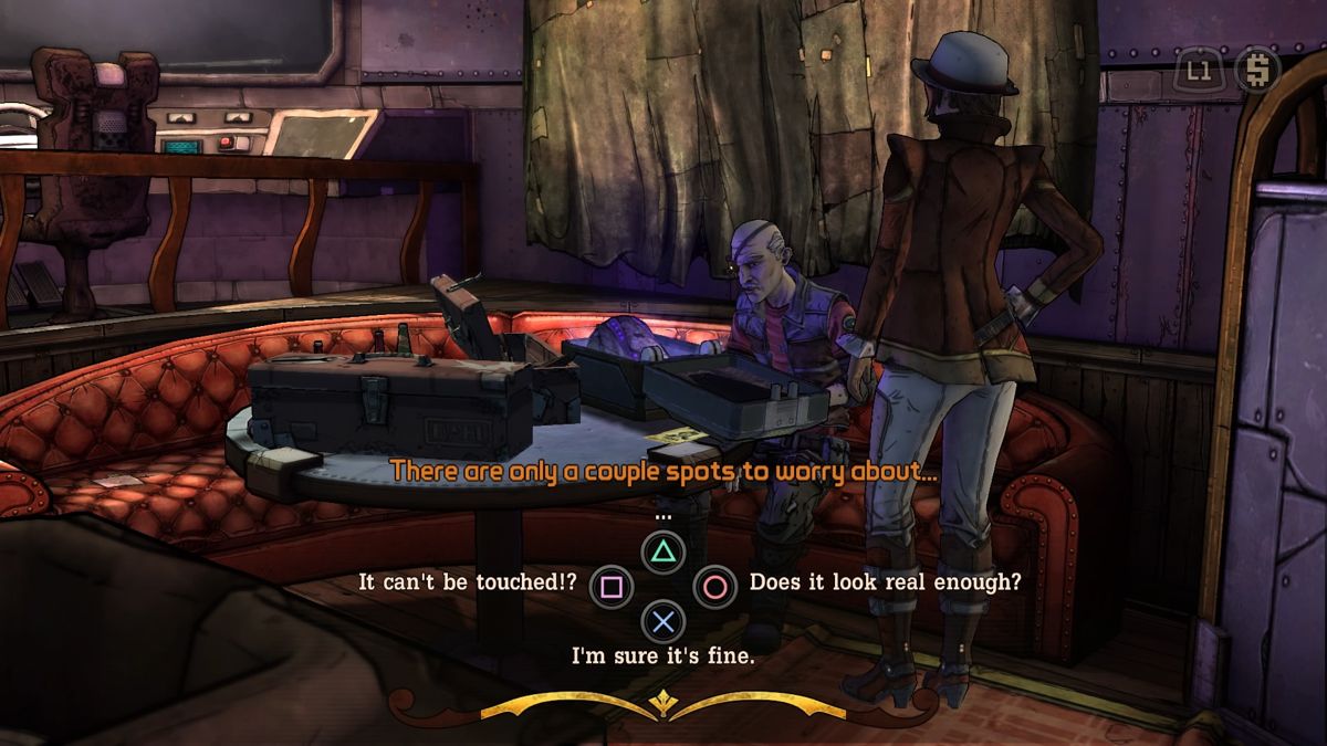 Tales from the Borderlands: Episode 1 - Zer0 Sum (PlayStation 4) screenshot: Fiona and Felix, getting ready for the deal of a lifetime