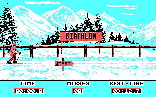 Winter Challenge: World Class Competition (DOS) screenshot: On the start point (Biathlon)