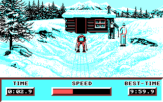Winter Challenge: World Class Competition (DOS) screenshot: On your way to downhill