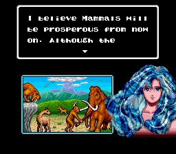 E.V.O.: Search for Eden (SNES) screenshot: Gaia, daughter of Sun, talking to you