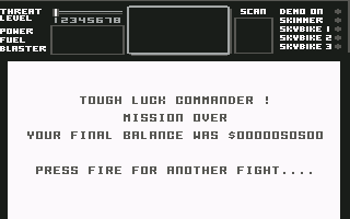 Sky Runner (Commodore 64) screenshot: Game Over
