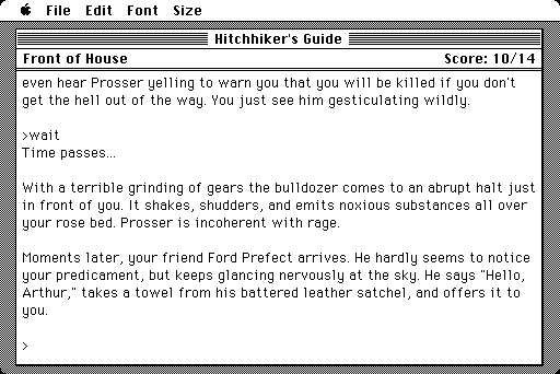 The Hitchhiker's Guide to the Galaxy (Macintosh) screenshot: Friend Ford arrives