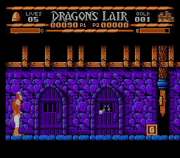 Dragon's Lair (NES) screenshot: Second stage. Those guys behind the doors throw lethal stones.