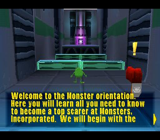 Disney•Pixar's Monsters, Inc.: Scare Island (PlayStation) screenshot: During monster training, you will be shown how to play the game by Roz.