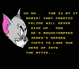 Tom & Jerry (NES) screenshot: The first screen of the story slides