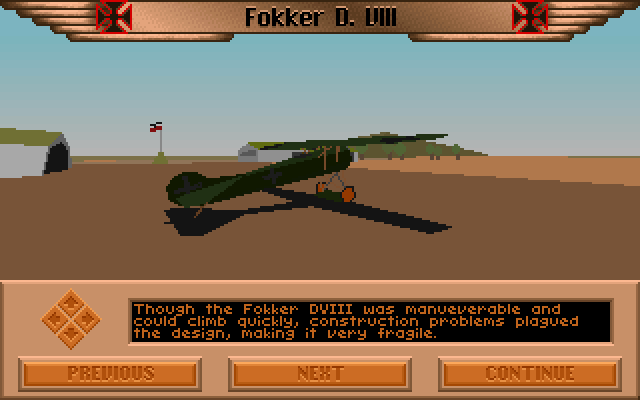 Red Baron: Mission Builder (DOS) screenshot: The new Fokker D.VIII