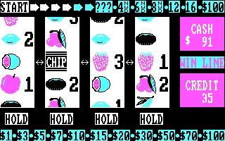 Vegas Jackpot (DOS) screenshot: Hold the reels (CGA)