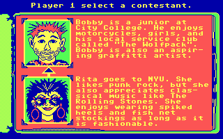 Remote Control (DOS) screenshot: The character selection screen