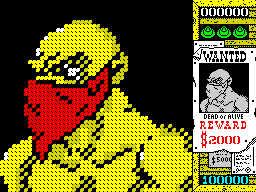 Gun.Smoke (ZX Spectrum) screenshot: The first bandit we're after - why do we get less money for the first guy than in the other conversions?