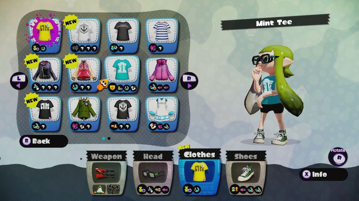 Splatoon (Wii U) screenshot: Changing my clothes.