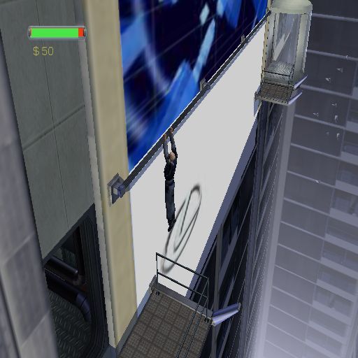Minority Report: Everybody Runs (PlayStation 2) screenshot: Its a good job we paid attention to the training level because it's a long way down