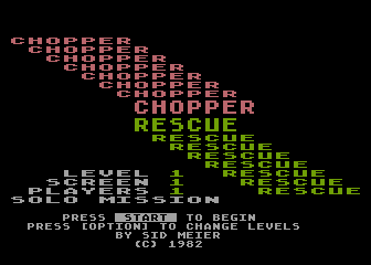 Chopper Rescue (Atari 8-bit) screenshot: Main Menu