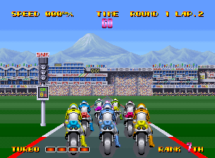 Riding Hero (Neo Geo) screenshot: Preparing to race (W.G.P. mode)